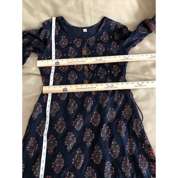 Ladies Printed Cotton Palazzo Suit Small Embellished Beads Missing Maxi Dress - Picture 9 of 13